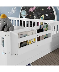 Rainsken Size Montessori Floor Bed with Storage Shelf and Light, No Slats Included