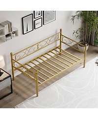 Homfan Metal Daybed Frame with Curved Flower Design, Metal Slat Support, Underbed Storage, No Box Spring Needed