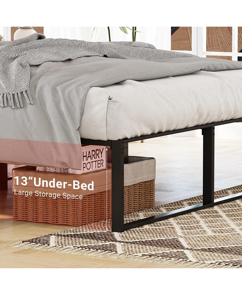 Homfan Metal Platform Bed Frame with Underbed Storage, Steel Support, Quiet Design and No Box Spring Needed