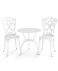 Sugift 3 Piece All Weather Cast Aluminum Bistro Chairs and Table with Umbrella Holes