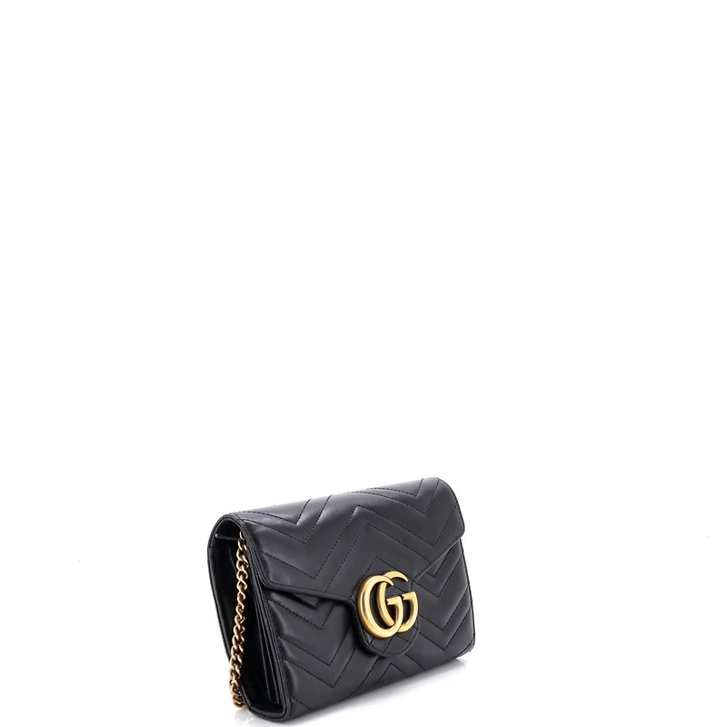 Pre-Owned Gucci Mini Gg Marmont Chain Wallet Matelasse Leather