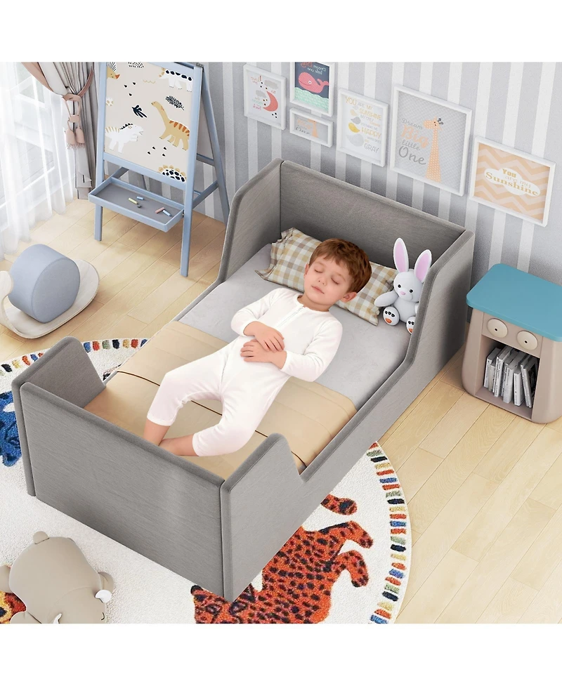 Slickblue Toddler Bed Frame Velvet Upholstered with Safety Rails