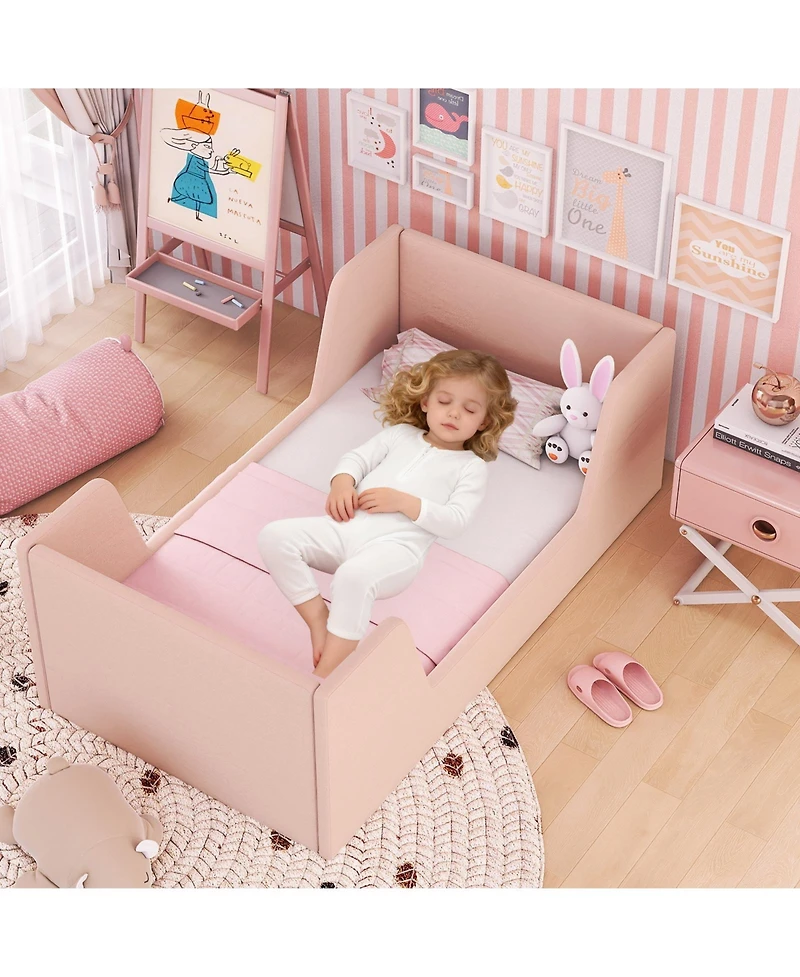 Slickblue Toddler Bed Frame Velvet Upholstered with Safety Rails