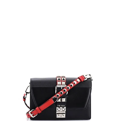 Pre-Owned Prada Small Elektra Shoulder Bag Studded Leather