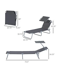 ECHTPeak Outdoor Lounge Chair, with Sun Shade and Headrest, Adjustable Folding Chaise Lounge, Holds 300 lb, for Beach, Camping, Hiking, Backyard