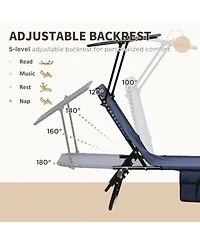 ECHTPeak Folding Chaise Lounge Pool Chairs, Outdoor Sun Tanning Chairs with Canopy Shade, Reclining Back, Steel Frame and Side Pocket