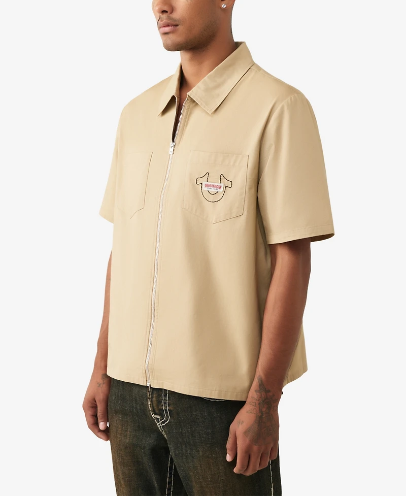True Religion Men's Full-Zip Short-Sleeve Shirt