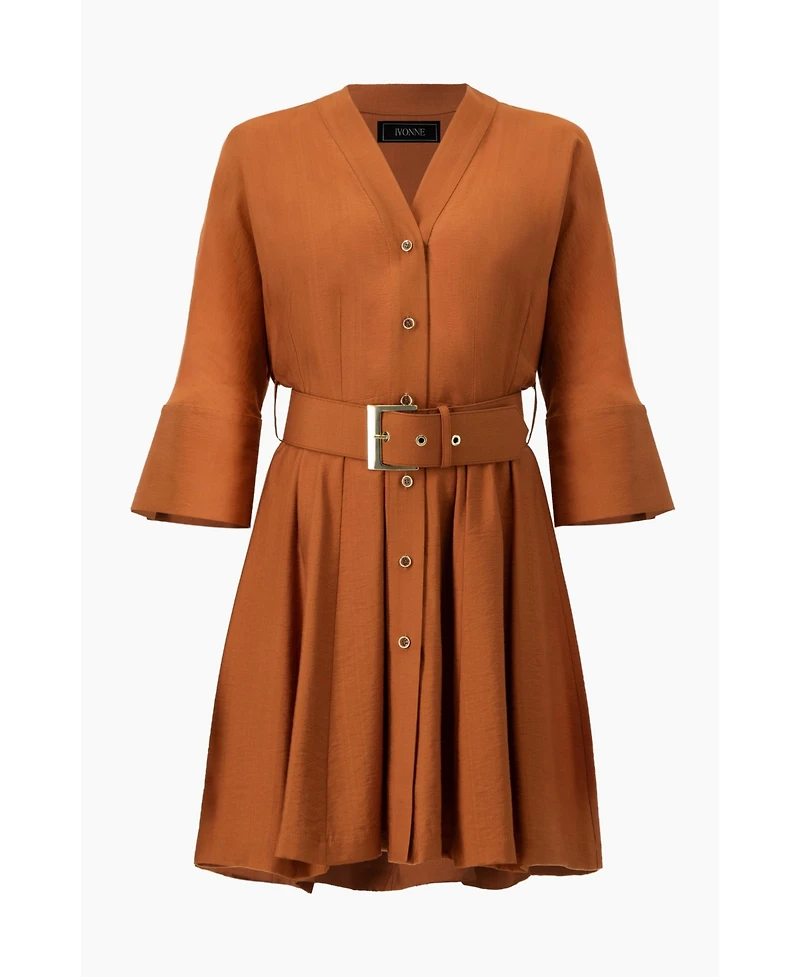 Ivonne Women's Dolman Sleeve Solid Dress with Belt