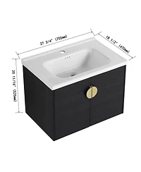 Sillysis Wall Mounted Bathroom Vanity with Ceramic Sink, Black Chestnut Plywood Cabinet