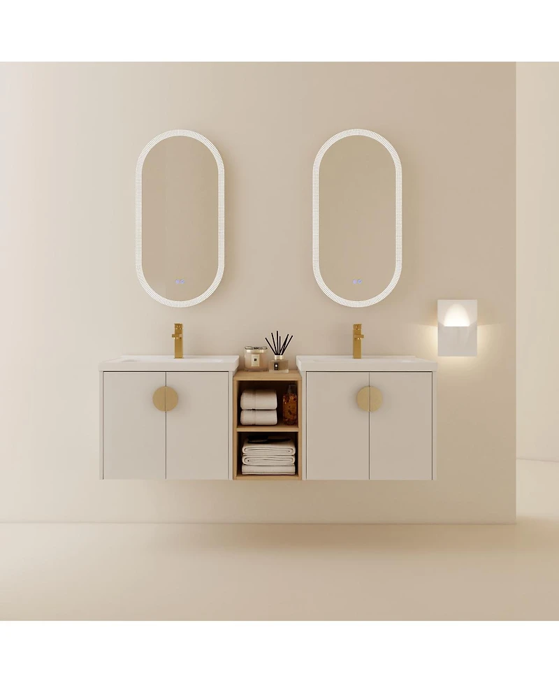 Sillysis Wall Mounted Bathroom Vanity with Ceramic Sink, Chestnut Plywood Cabinet