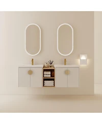Sillysis Wall Mounted Bathroom Vanity with Ceramic Sink, Chestnut Plywood Cabinet
