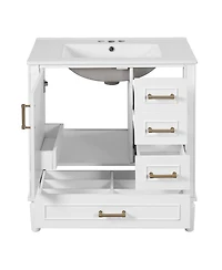 Sillysis Bathroom Vanity with Ceramic Sink, Solid Wood Frame, 3 Drawers and Soft Close Door, Modern Storage Cabinet