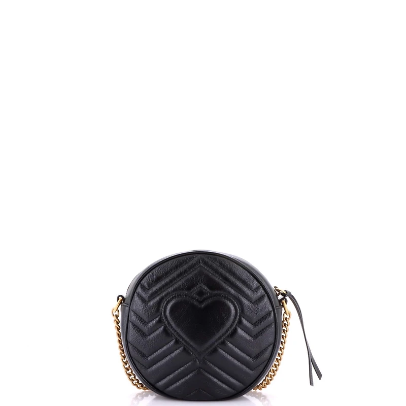Pre-Owned Gucci Mini Gg Marmont Round Shoulder Bag Matelasse Leather