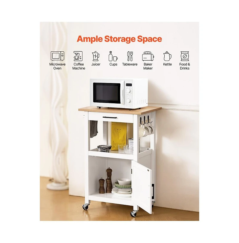 Sugift Kitchen Island Cart on Wheels Mobile Storage Cart Single Door Cabinet Drawer