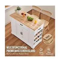 Sugift Kitchen Island Cart 46 in Wood Top Farmhouse Breakfast Bar Storage Cabinet
