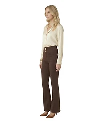 Modenaire Women's High-Waist Button-Front Flare Pants
