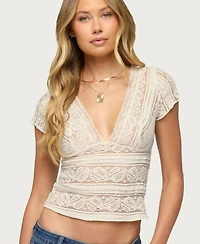 Edikted Women's Avalee Sheer Lace V Neck Top