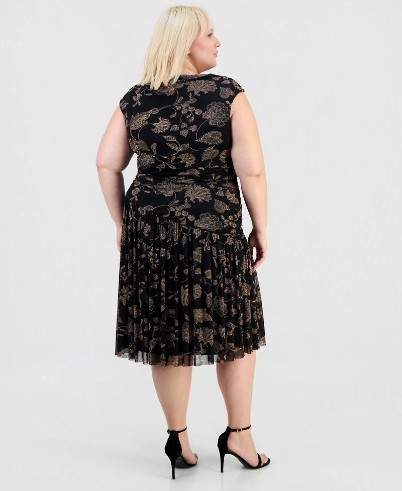 Robbie Bee Plus Printed Side-Ruched Midi Dress
