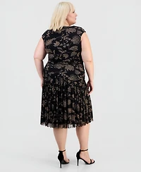 Robbie Bee Plus Printed Side-Ruched Midi Dress