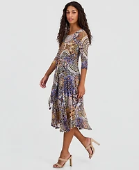 Robbie Bee Petite Tie-Front 3/4-Sleeve Midi Dress