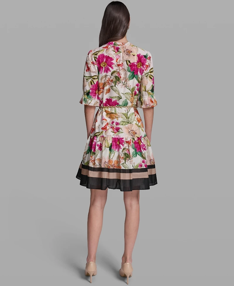 Karl Lagerfeld Paris Women's Belted Collared Cotton Dress