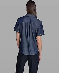 Karl Lagerfeld Paris Women's Short-Sleeve Nailhead Trim Camp Shirt