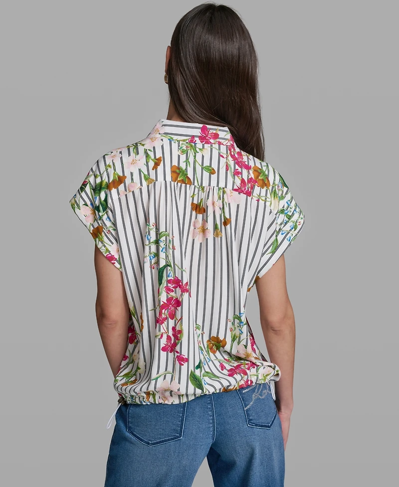 Karl Lagerfeld Paris Women's Short-Sleeve Bungee Woven Collared Top