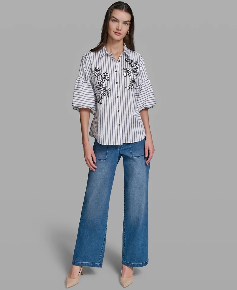 Karl Lagerfeld Paris Women's Short-Sleeve Striped Shirt