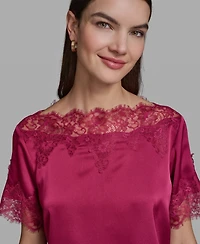 Karl Lagerfeld Paris Women's Short-Sleeve Lace Trim Blouse