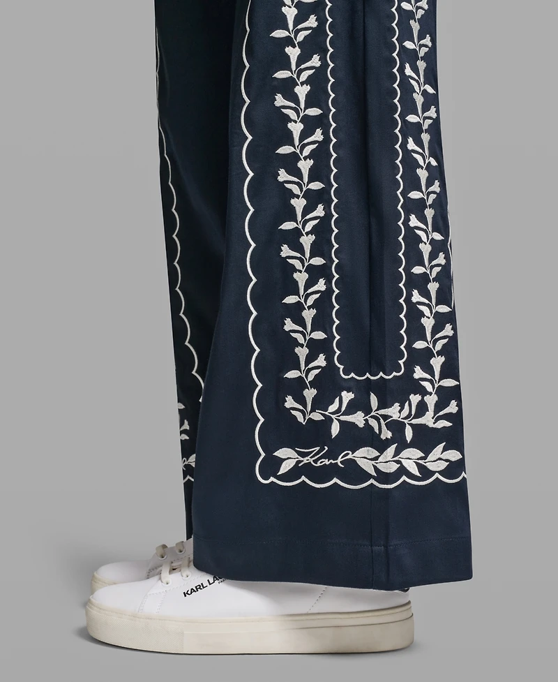 Karl Lagerfeld Paris Women's Mid-Rise Embroidery Pants
