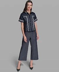 Karl Lagerfeld Paris Women's Short-Sleeve Embroidery Shirt