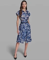 Karl Lagerfeld Paris Women's Burnout Belted A-Line Skirt