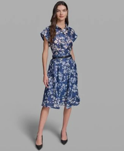Karl Lagerfeld Paris Womens Bungee Burnout Short Sleeve Woven Shirt Burnout Belted A Line Skirt