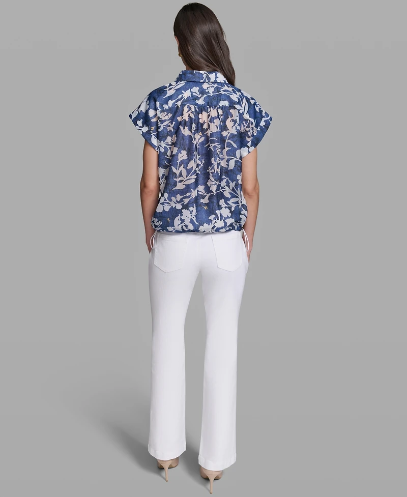 Karl Lagerfeld Paris Women's Bungee Burnout Short-Sleeve Woven Shirt