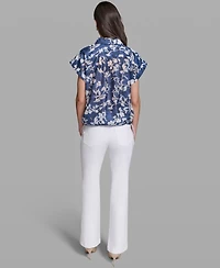 Karl Lagerfeld Paris Women's Bungee Burnout Short-Sleeve Woven Shirt