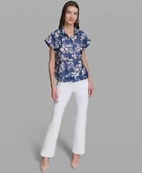Karl Lagerfeld Paris Women's Bungee Burnout Short-Sleeve Woven Shirt