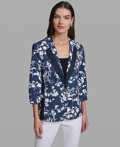 Karl Lagerfeld Paris Women's Contrasting Floral Print Burnout Collared Blazer