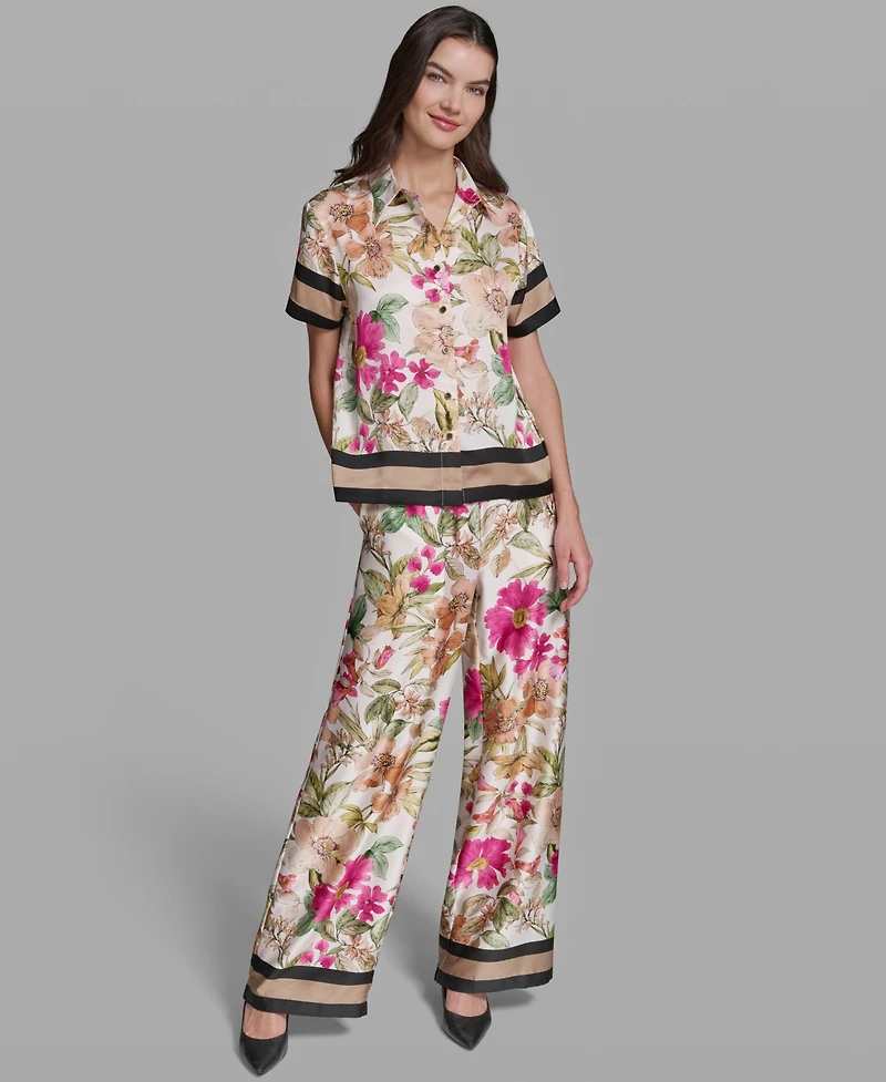 Karl Lagerfeld Paris Women's Short-Sleeve Printed Camp Shirt