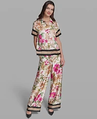 Karl Lagerfeld Paris Women's Short-Sleeve Printed Camp Shirt