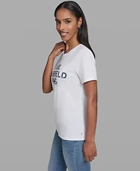 Karl Lagerfeld Paris Women's Crewneck Denim Logo T-Shirt