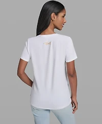 Karl Lagerfeld Paris Women's Eiffel Tower Logo Short-Sleeve T-Shirt