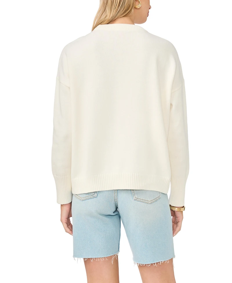 Vince Camuto Women's Star Stripes Motif Crewneck Sweater