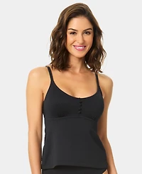 CeCe Women's Covered-Button Over-The-Shoulder Tankini Top