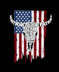 La Pop Art Men's Patriot Cow Skull American Flag Word Raglan-Sleeve T-Shirt