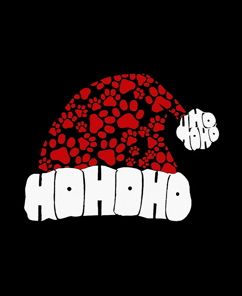 La Pop Art Men's Santa Hat Paw Print Word T-Shirt