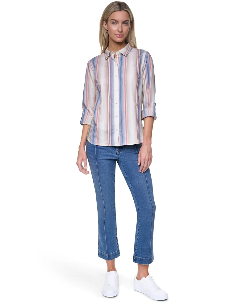 Nautica Women's Cotton-Blend Roll-Tab Button-Front Shirt