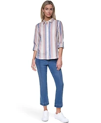 Nautica Women's Cotton-Blend Roll-Tab Button-Front Shirt
