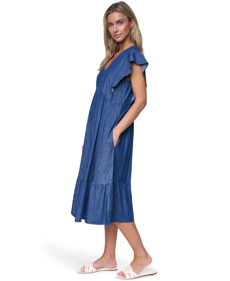 Nautica Women's Cotton-Blend V-Neck Chambray Dress