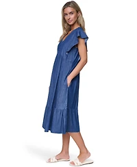 Nautica Women's Cotton-Blend V-Neck Chambray Dress