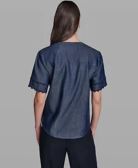 Karl Lagerfeld Paris Women's V-Neck Nailhead Trim Short-Sleeve Blouse